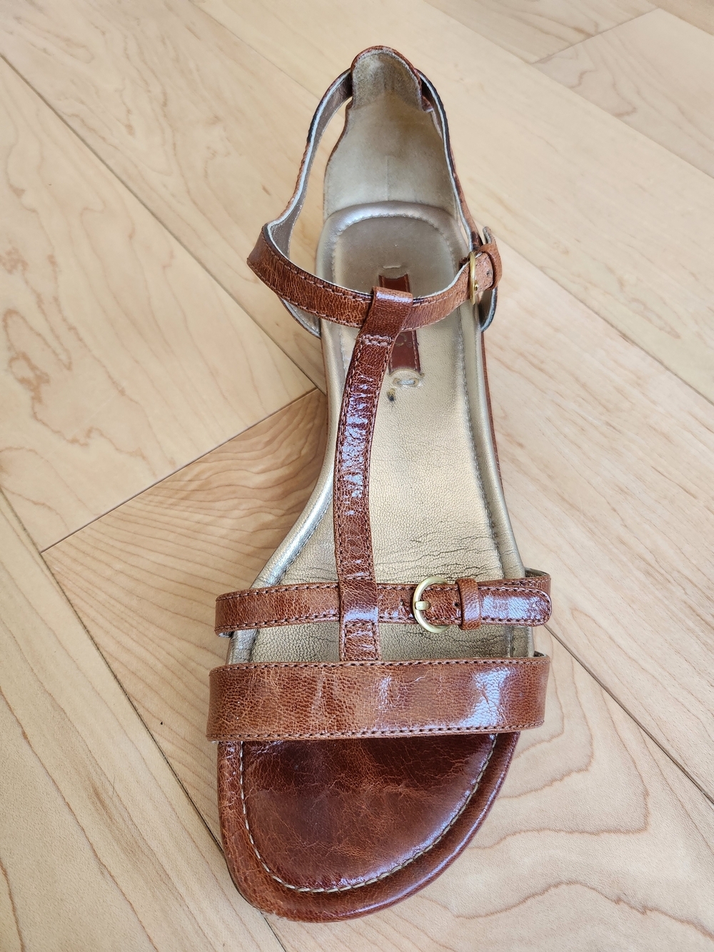 ECCO Brown Leather T-Strap Women's Sandals Size 37 - Picture 3 of 10